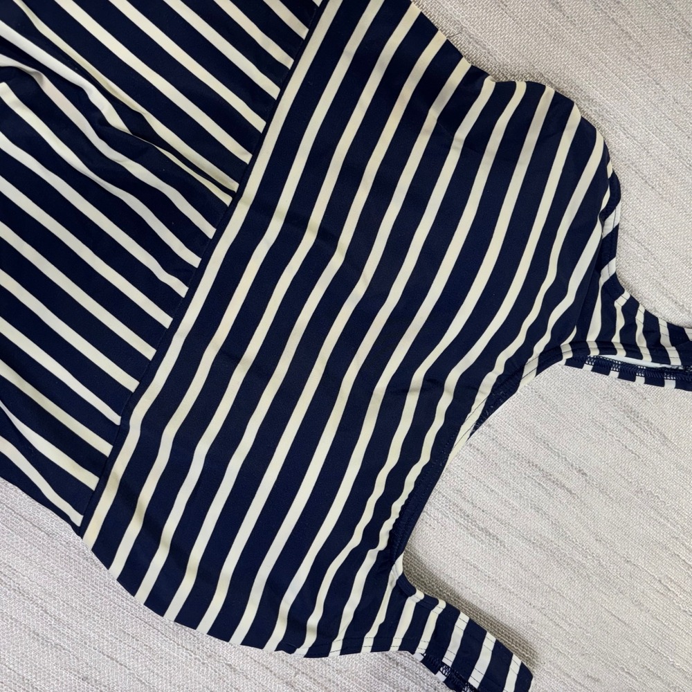 Lands End Womens Navy Blue White Striped One Piece Swimsuit Size 14 Nautical - Picture 8 of 11